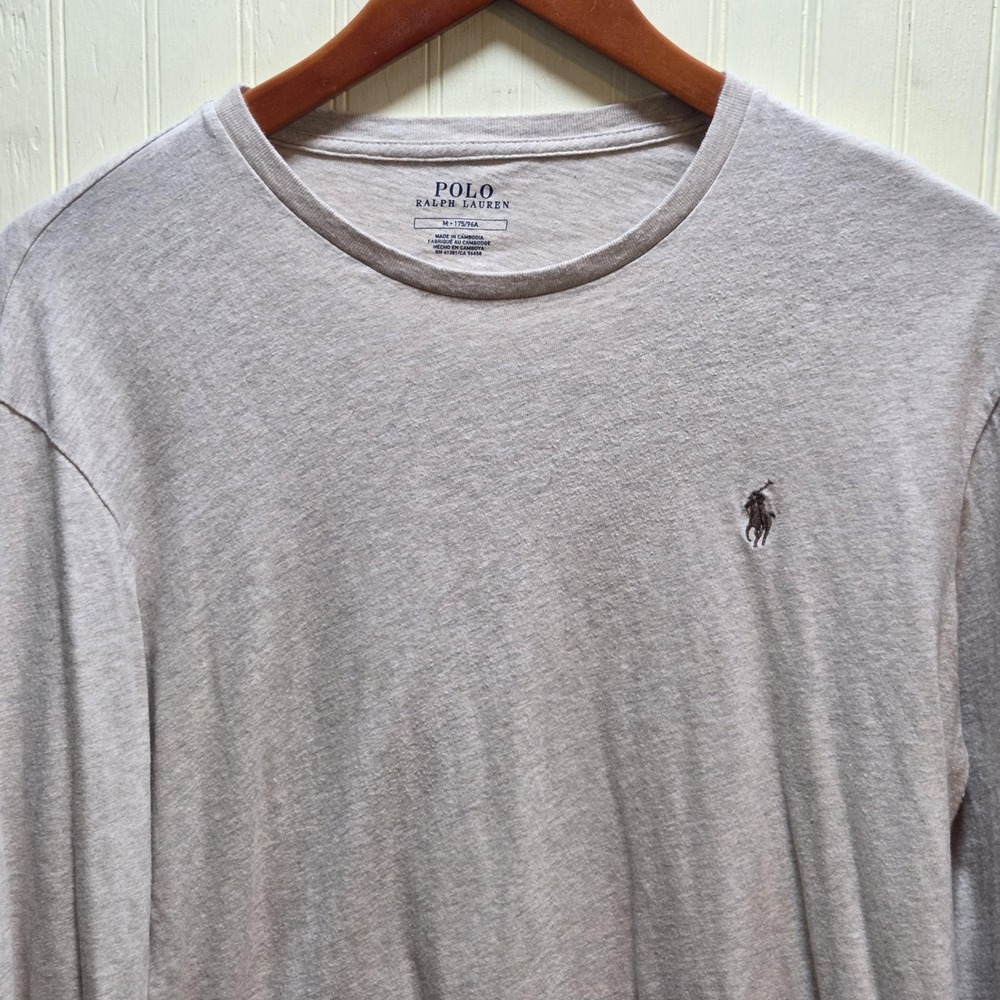 Polo Ralph Lauren Shirt Mens‎ Medium Beige Long Sleeve Pony Logo Tee Tagless